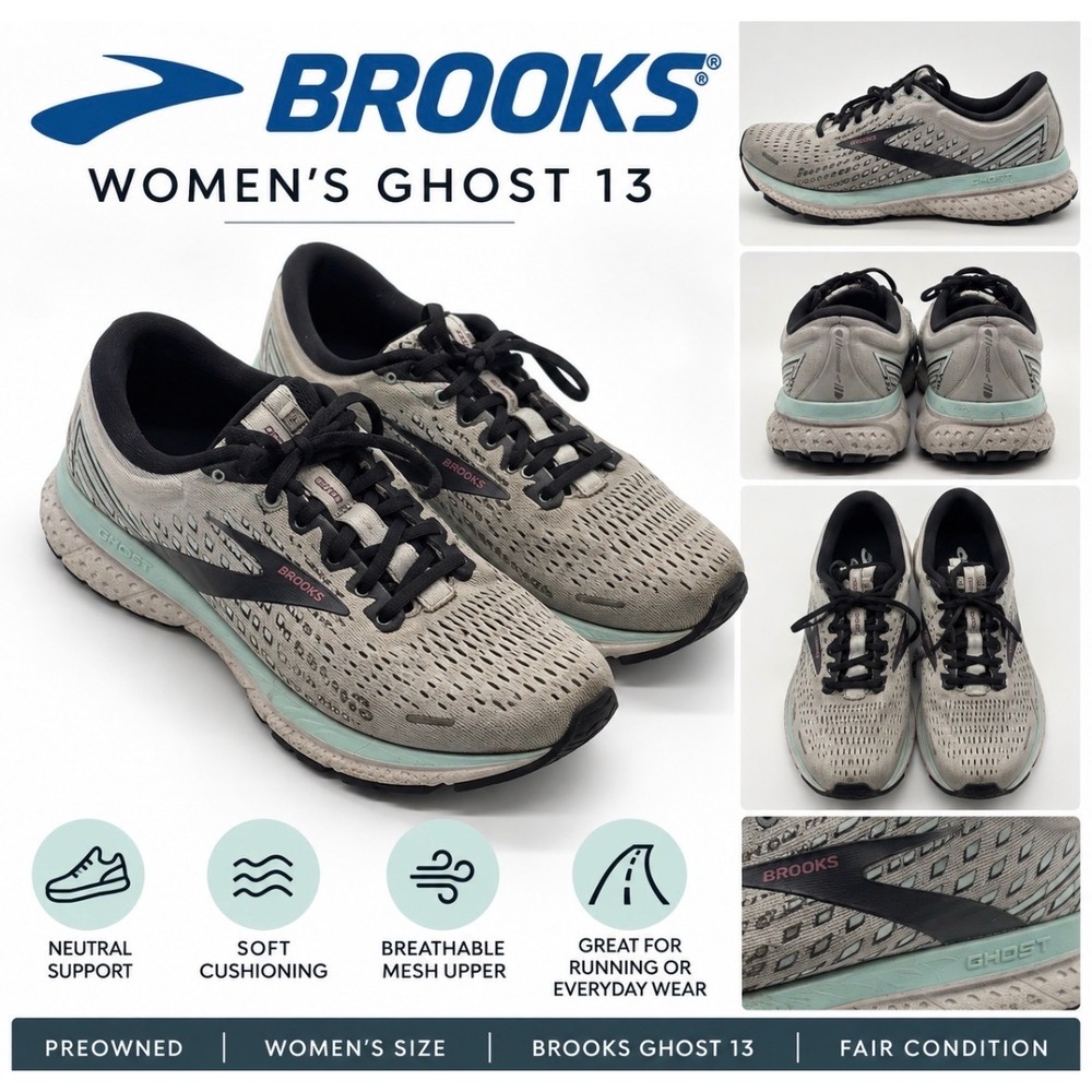 Brooks Ghost 13 Womens Running Shoes Grey Blue Size 8